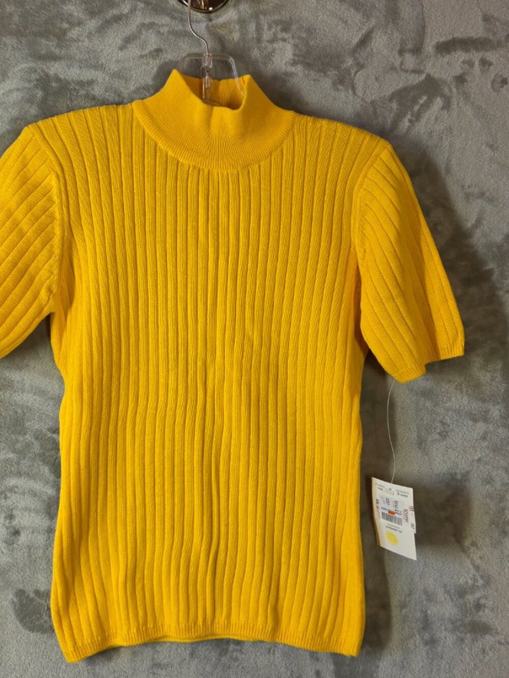 NWT Vintage Jeanne Pierre Women’s Small Yellow Ribbed Mock Neck Cotton Sweater